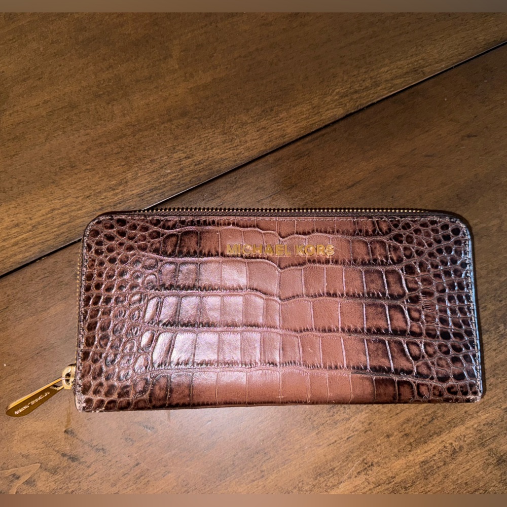Michael Kors Zip-Around Crocodile Embossed Wallet
